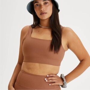 Girlfriend Collective Tan Ribbed Crop Top